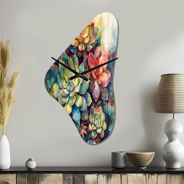 Green Red Cactus Scenery IV - Asymmetric Metal Wall Clock